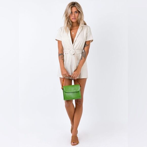 Princess Polly Cotton Blend Turin Romper Beige Short Sleeve - Women's 4 - Picture 2 of 12